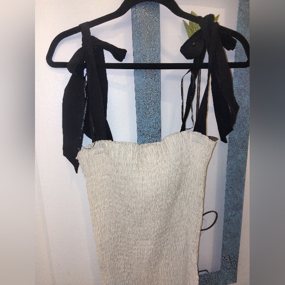 NWT Zara Oyster White Smocked Mini Tube Dress Tie Straps Size SMALL - Picture 7 of 9